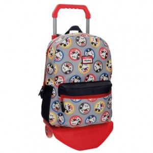 Mochila Mickey Mouse Piel Sintética 30x40x16 cm Circles Roja con ruedas