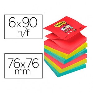 Bloc Quita y Pon Post-It ® Super Sticky Z-Notes 76X76 mm Colores Bora Bora