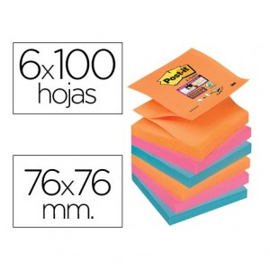 Bloc quita y pon Post-it ® colores electricos zigzag super sticky 76 x 76 mm