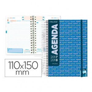 Agenda Escolar 17-18 Un dia por pagina Mini 11x15 cm Bilingüe Liderpapel College Azul