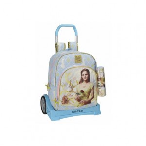 Mochila Escolar Bella y Bestia con ruedas y carro Evolution 33x15x42 cm