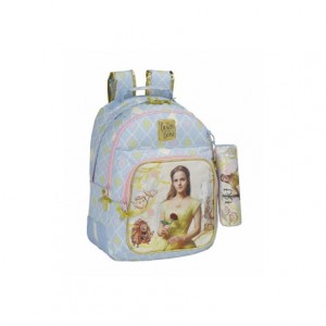 Mochila Escolar Doble Bella y Bestia Adaptable a Carro 32x15x42 cm