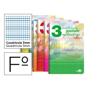 Bloc espiral marca liderpapel folio pautaguia tapa cartoncillo 80h80 g cuadriculado pautado 3mm con margen colores surtidos