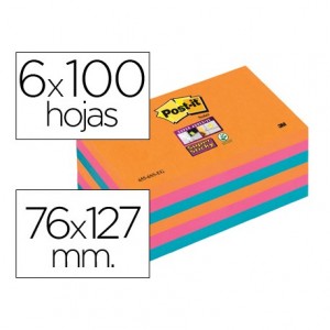 Bloc notas quita y pon Post-it ® colores electricos super sticky 76 x 127 mm