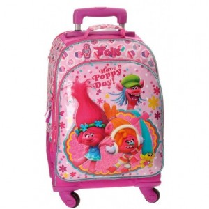 Mochila Escolar Trolls Con Carro 33x44x21cm Rosa