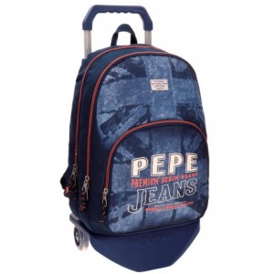 Mochila Pepe Jeans Poliéster 32x44x22 cm Dales Jr. Azul con ruedas