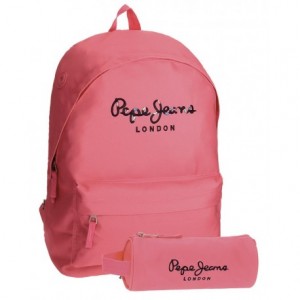 Mochila Pepe Jeans Poliéster 42x31x17,5 cm Harlow Rosa + estuche escolar