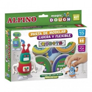 Pasta para modelar marca Alpino Magic Dough robots caja de 4 colores de 40gr