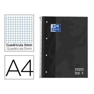 Cuaderno Oxford A4 Gris Tapa Extradura 80 hojas Cuadrícula 5 mm