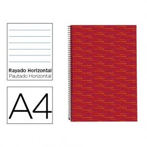 Bloc Din A4 espiral Microperforado Tapa forrada rayado Liderpapel rojo