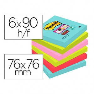 Bloc Quita y Pon Post-It ® Super Sticky 76X76 mm Colores Miami