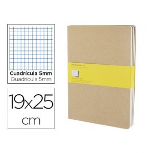 Libreta Moleskine tapa blanda cuadricula color kraft pack (3) 19x25 cm