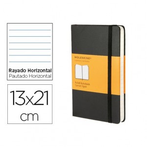 Libreta Moleskine tapa dura rayado color negro 13x21 cm