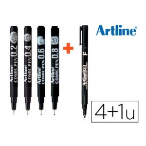 Rotulador Artline Comic Pen Trazos Surtidos color Negro + Permanente 853