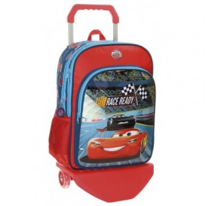 Mochila Cars Microfibra 30x40x13 cm Race Roja doble compartimento con ruedas