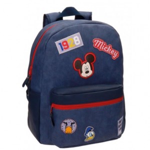 Mochila Mickey Mouse Piel Sintética 30x40x16 cm Parches Azul