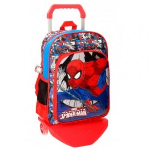 Mochila Spiderman Microfibra 29x38x12 cm Comic Roja con ruedas