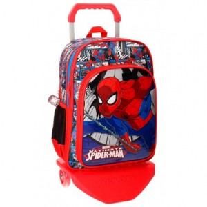 Mochila Spiderman Microfibra 30x40x13 cm Comic Roja doble compartimento con ruedas