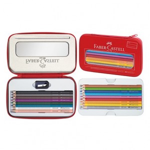 Plumier marca Faber Castell metálico con cremallera color rojo