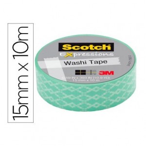 Cinta Adhesiva Washi Tape Azul Rombo 10mt x 15mm Papel de arroz marca Scotch