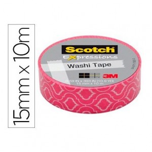 Cinta Adhesiva Washi Tape Rosa Geometrico 10mt x 15mm Papel de arroz marca Scotch