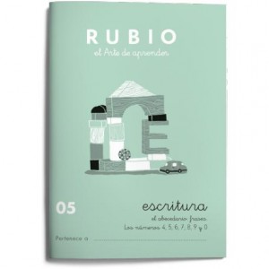 Cuaderno Rubio Escritura nº 05 Abecedario frases y números 4 5 6 7 8 9 y 0 con puntos dibujos y grecas