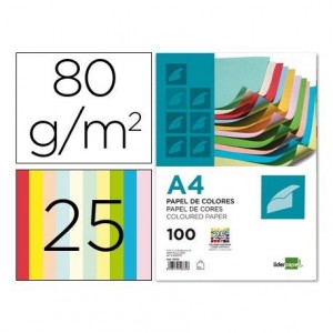 Papel color Liderpapel tamaño A4 80 g m2 pack 100 hojas 25 Colores Surtidos