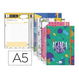 Agenda Escolar 18-19 Día Vista DIN A5 con Espiral Cuadricula Liderpapel Classic con Goma No se puede elegir color