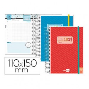 Agenda Escolar 18-19 Mini Día Vista Espiral Bilingüe Liderpapel College con Goma Personalizable No se puede elegir color