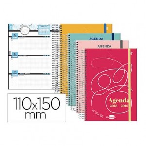 Agenda Escolar 18-19 Mini Semana Vista 110x150mm con Espiral Bilingüe Liderpapel College con Goma No se puede elegir color