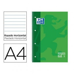 Bloc Oxford Din A4 tapa extradura microperforado Book1 rayado horizontal color Verde