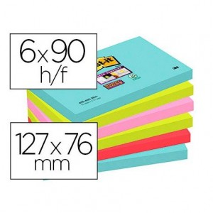 Bloc Quita y Pon Post-It ® Super Sticky 76X127 mm Colores Miami