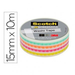 Cinta Adhesiva Washi Tape Punto Funky 10mt x 15mm Papel de arroz marca Scotch