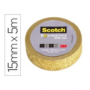 Cinta Adhesiva Washi Tape Purpurina Oro 5mt x 15mm marca Scotch