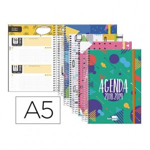 Agenda Escolar 18-19 Dos Días Vista DIN A5 con Espiral Bilingüe Liderpapel Bassic con Goma No se puede elegir color