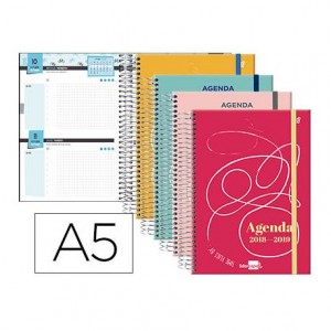 Agenda Escolar 18-19 Dos Días Vista DIN A5 con Espiral Bilingüe Liderpapel College con Goma No se puede elegir color