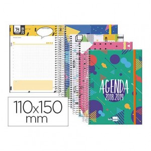 Agenda Escolar 18-19 Día Vista 110x150mm con Espiral Catalan Liderpapel Classic con Goma No se puede elegir color