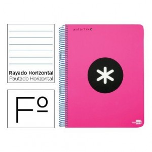 Bloc Antartik Folio Rayado Horizontal tapa Dura 100g m2 Rosa Flúor con margen