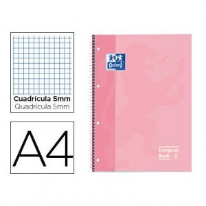 Cuaderno Oxford DIN A4 Rosa Dulce Tapa Extradura Cuadrícula 5 mm