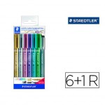 Rotulador Marcador Staedtler Metálico 8323 de Colores Surtidos Blister 6 unidades+Rotulador Calibrado 308 C2-9