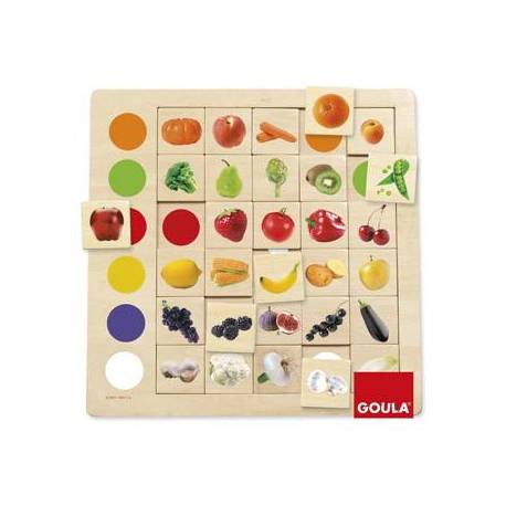 juguete de madera asociación frutas y colores