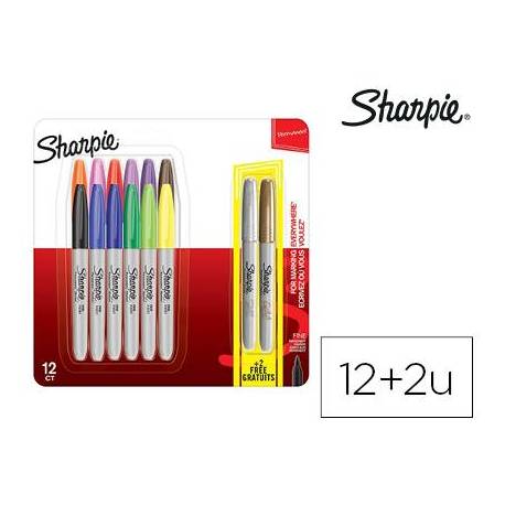 Rotulador permanente Sharpie punta fina Blister 12+2 colores (153676)